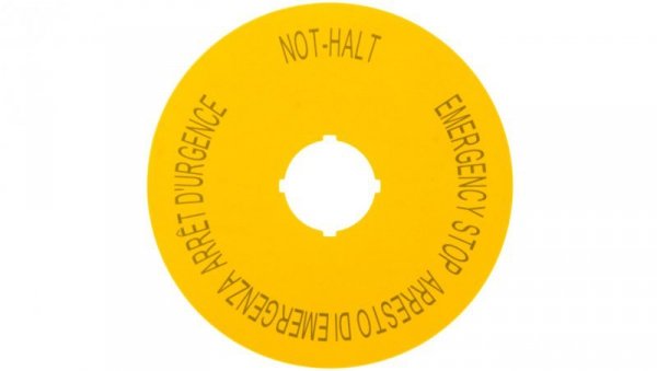 Tabliczka opisowa żółta okrągła fi90 EMERGENCY STOP M22-XAK11 121085