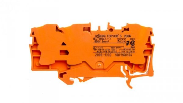 Złączka szynowa 3-przewodowa 6mm2 pomarańczowa TOPJOBS 2006-1302 /25szt./