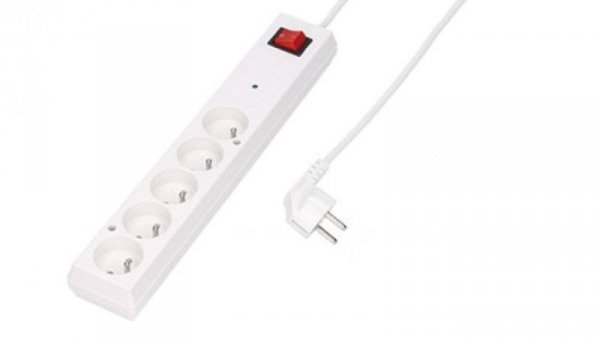 Listwa przeciwprzepięciowa PS-5PF z filtrem 5-gniazd z/u 10A 5m /OMY 3x1/ biała