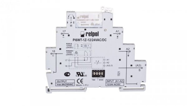 Przekaźnik czasowy wąskoprofilowy wielofunkcyjny 1Z 6A 1sek-10dni 24V AC/DC PIR6WT-1Z-24VAC/DC-R 857666