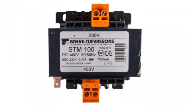 Transformator 1-fazowy separacyjny STM 100 400/230V 0,43A, Ta 40, 16252-9917