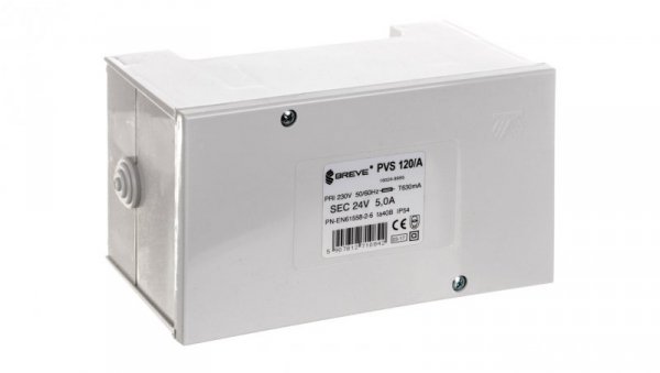 Transformator 1-fazowy bezpieczeństwa PVS 120/A 230/ 24V 5,0A, w obudowie, IP54, Ta 40, 16024-9995