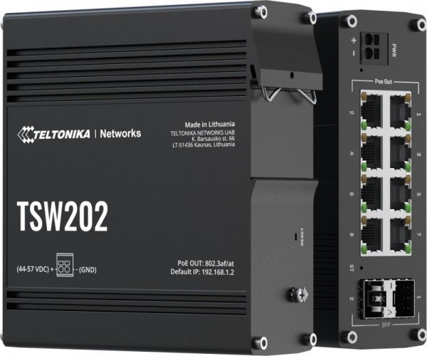 Teltonika TSW202 switch przemysłowy zarządzalny 8xFE 2xSFP PoE+ (TSW202000000) DIN