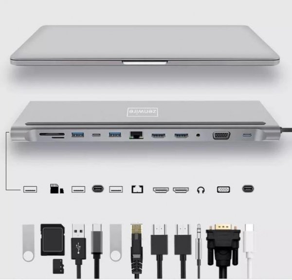 HUB ADAPTER USB-C 12w1 Stacja Dokująca 2x HDMI 4K ETHERNET RJ45 USB 3.0 BYL-2211