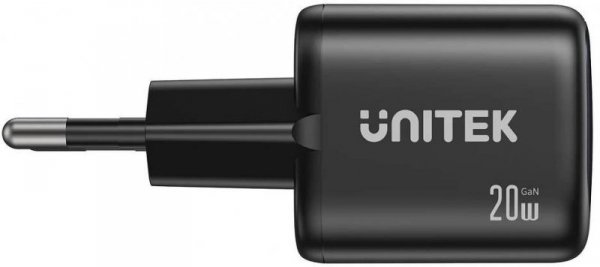Ładowarka sieciowa Unitek GaN 20W, USB-C, USB-A, PD 3.0, czarna