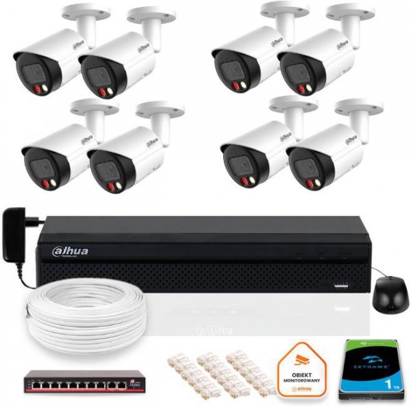 Zestaw monitoringu IP Dahua 8mpx 4K 8 kamer IPC-HFW2849S-S-IL z dyskiem 1TB