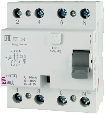 EFI6-P4 40A/ 30MA/AC WYŁĄCZNIK RÓŻNICOWY 40A 4P 4M 30MA AC 6KA