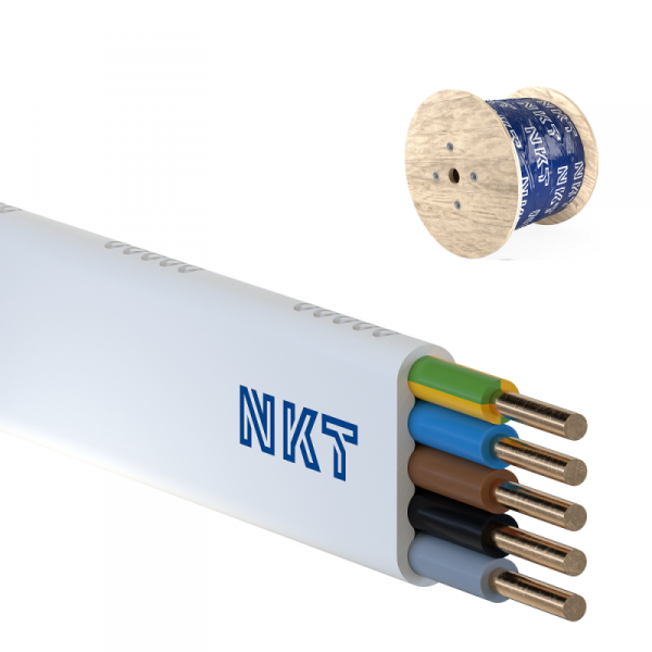 YDYP 5X 2.5 ŻO BIAŁY PRZEWÓD INSTALACYJNY PŁASKI DRUT 450/750V KL.1 BĘBEN