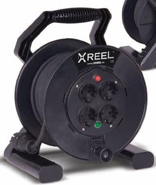 XREEL PRZEDŁUŻACZ BĘBNOWY 4X Z/U 25M IP20 H05RR-F 3X 2.5 WTYCZKA GUMOWA 16A + TERMIK