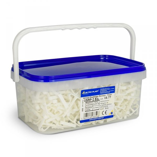 USMP 2 BIS/500 UCHWYT KABLOWY WBIJANY PŁASKI PODWÓJNY BIAŁY 2X YDYP 2X2.5 BOX