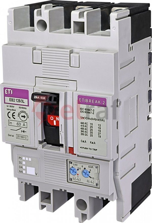 Wyłącznik kompaktowy 3P 63A 25kA /wyzwalacz termo-magnetyczny/ EB2 125/3L 004671024