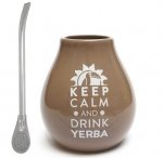 Matero Ceramiczne Brązowe Keep calm and Drink Yerba Mate + BOMBILLA
