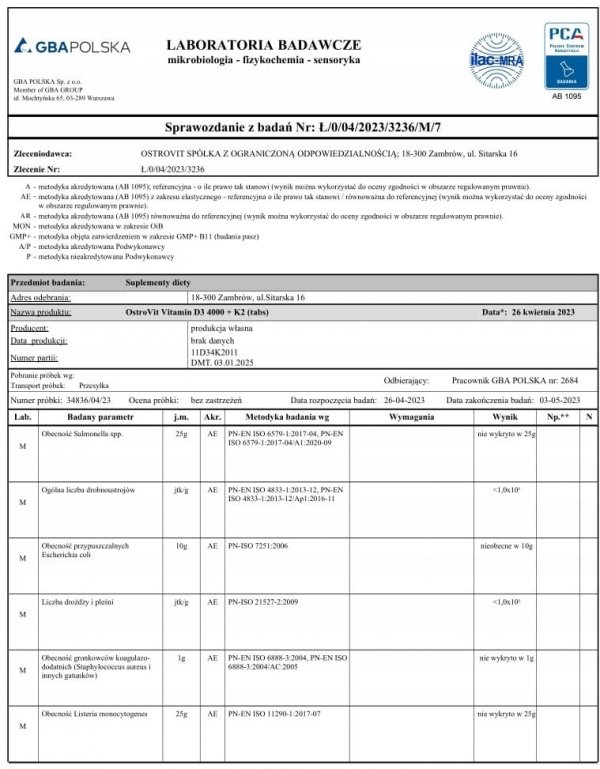 Suplement diety OstroVit 2 x Witamina D3 4000 IU + K2 100 tabletek (2x100)