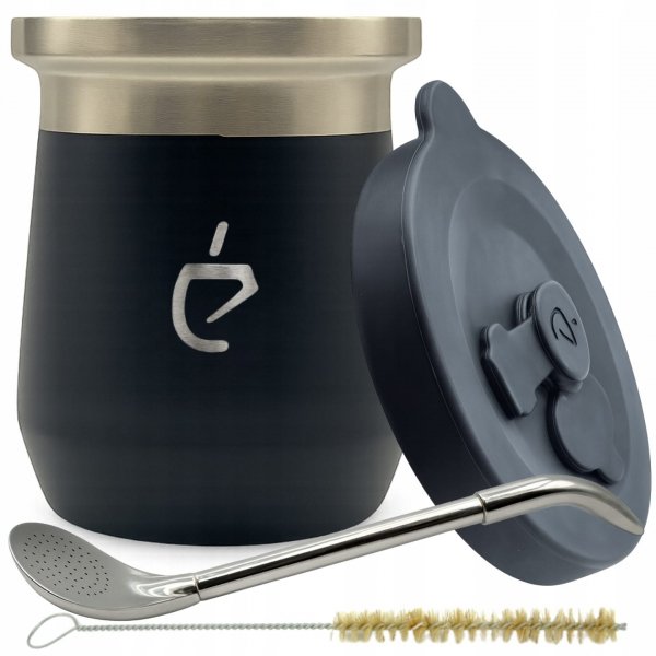 REWOLUCYJNY zestaw yerba mate Termolid DualFlow Black PRO: matero, bombilla