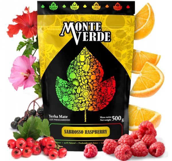 Yerba Mate Monte Verde Sabrosso Raspberry Vitality 0,5kg Maliny 500g