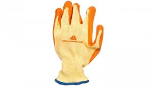 Rękawice dziane z poliestru i bawełny, dłoń i końce palców powlekane Lateksem, ścieg 10 żółto-pomarańczowe rozmiar 10 VE730OR10
