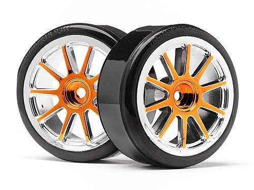 Gold Chrome 10 Spoke Wheels With Drift Tyres (2Pcs) (Strada EVO 