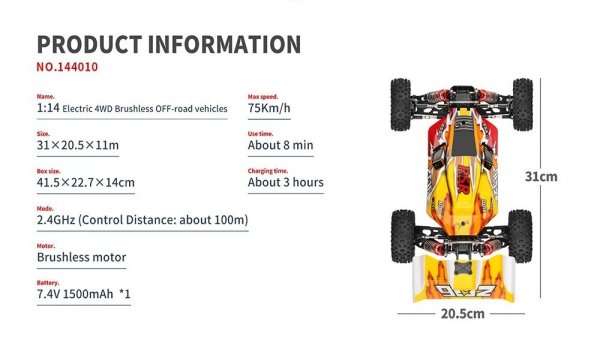 NOWOŚĆ: Bezszczotkowy Off-road Buggy 4WD 2.4GHz 1:14 70km/h WLTOYS 144010