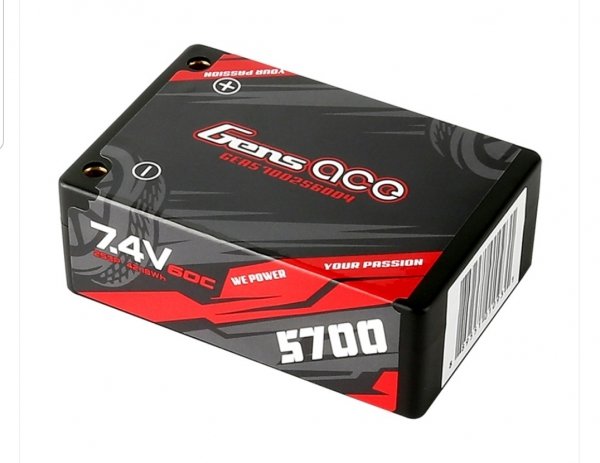Gens Ace 5700mAh 7.4V 60C 2S3P HardCase Lipo Battery Saddle