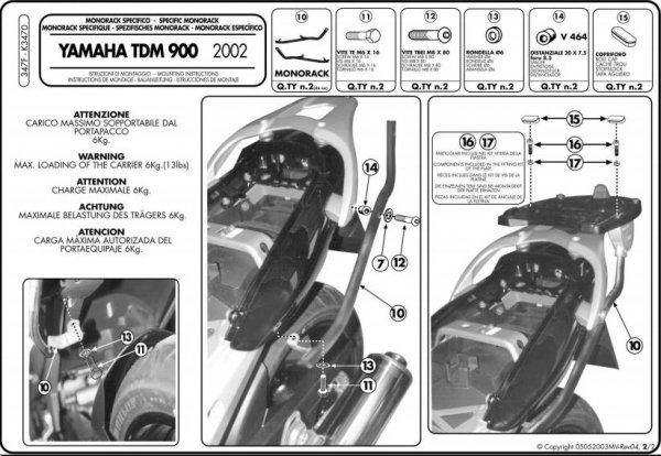 Stelaż 347F pod kufer Yamaha TDM 900 (GIVI)