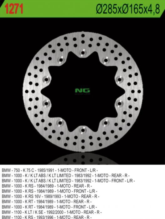 NG1271 TARCZA HAMULCOWA BMW K 75C/RT/S '94-'96, K 100 '84-'93, K1100 '92-'00 (285X165X4,8) (10X5,5MM)