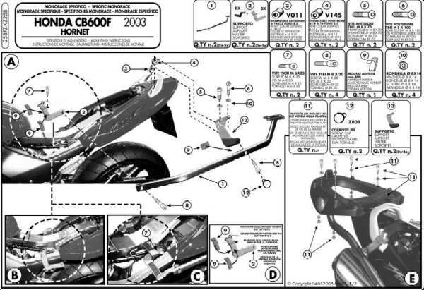 Stelaż Kappa KZ258  Honda CB 600 F Hornet 03-06