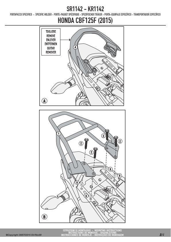 GIVI SR1142 STELAŻ KUFRA CENTRALNEGO MONOLOCK (BEZ PŁYTY) HONDA CB 125 F