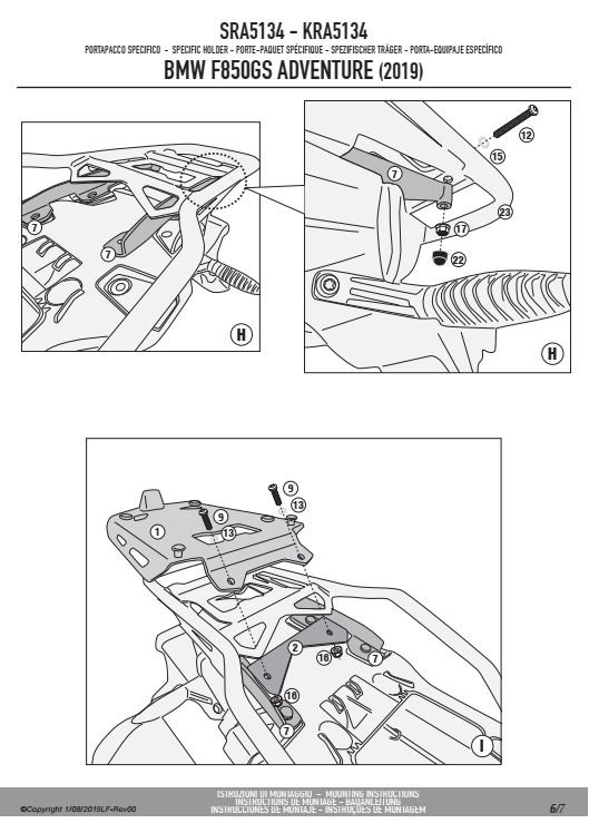 GIVI SRA513 STELAŻ KUFRA CENTRALNEGO Z ALUMINIOWĄ PŁYTĄ BMW F 850