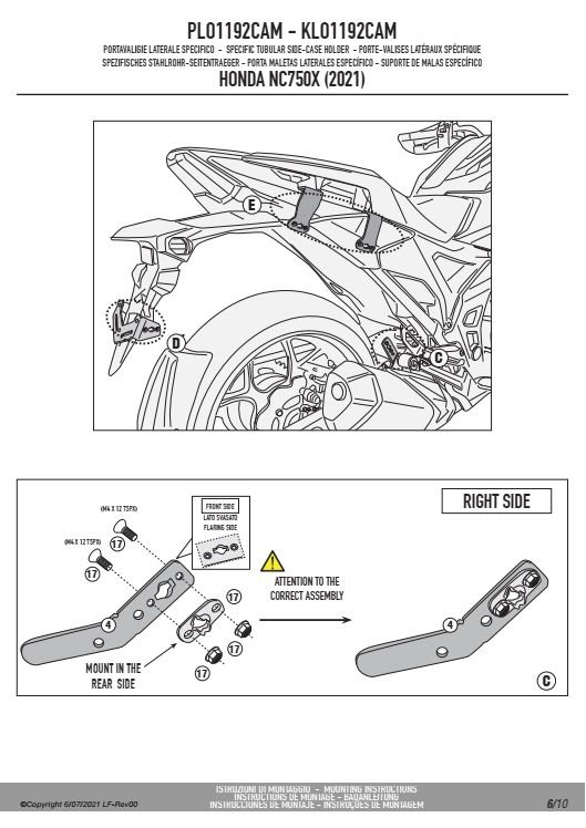 GIVI PLO1192CAM STELAŻ KUFRÓW BOCZNYCH ONE-FIT MONOKEY