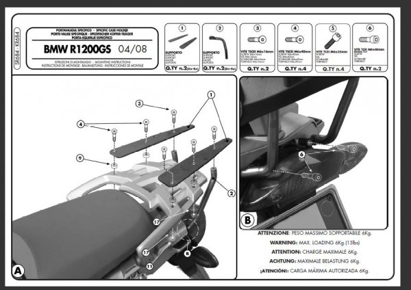 Stelaż centralny GIVI SR684 do R1200GS (04 > 11)