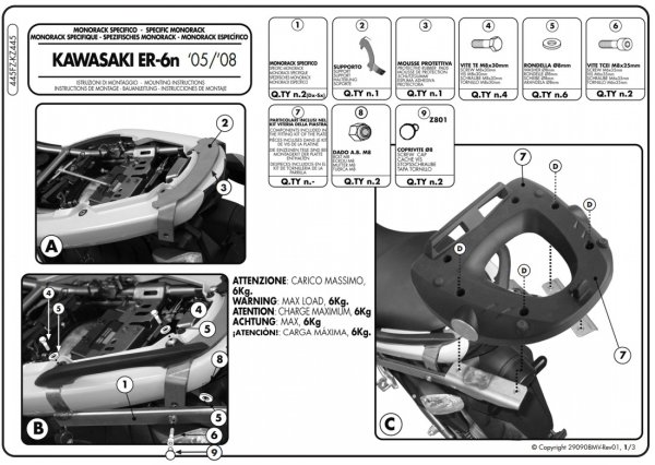 Stelaż centralny Givi 445FZ Kawasaki ER 6n /6f 650