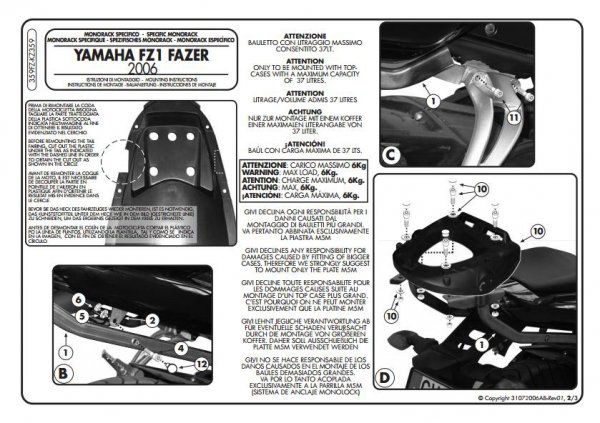 Givi 359FZ Stelaż Monorack Yamaha FZ1 Fazer 1000 (06 > 15)