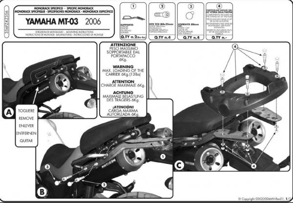Kappa KZ356 Stelaż centralny Yamaha Mt 03 600 (06 > 09)