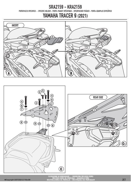 GIVI SRA2159 STELAŻ KUFRA CENTRALNEGO Z ALUMINIOWĄ PŁYTĄ MONOKEY YAMAHA