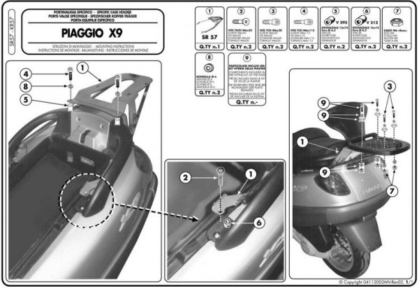 GIVI SR57 STELAŻ KUFRA CENTRALNEGO PIAGGIO X9 125-500