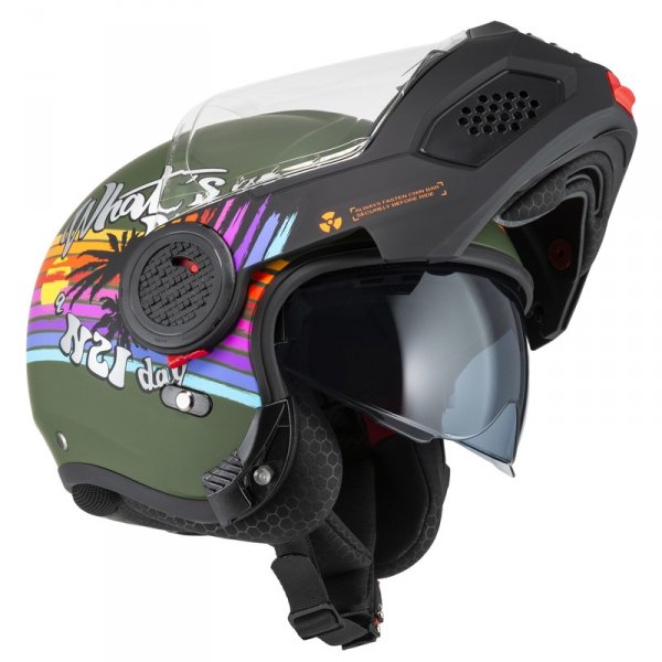 Kask Motocyklowy Nzi Minimod Duo Rainbow Greenblack Silver Matt