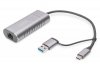 Karta sieciowa DIGITUS przewodowa USB 3.1 Typ C + USB A do 1x RJ45 2.5 Gigabit Ethernet 10/100/1000/2500Mbps