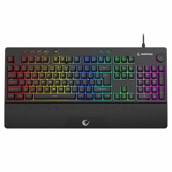 Klawiatura przewodowa Rampage KB-GX65 gamingowa z podstawką Simula RGB Makro czarna