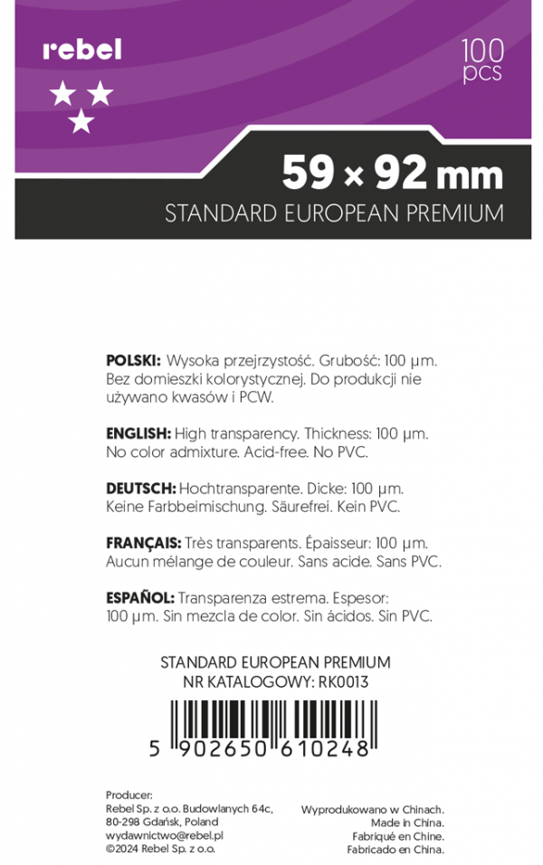 Koszulki na karty Rebel (59x92 mm) Aquila Premium, 100 sztuk
