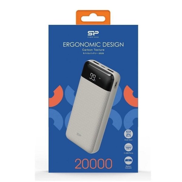 Powerbank Silicon Power GS28 20000mAh LCD 1x USB-C, 2x USB-A, 1x mUSB biały