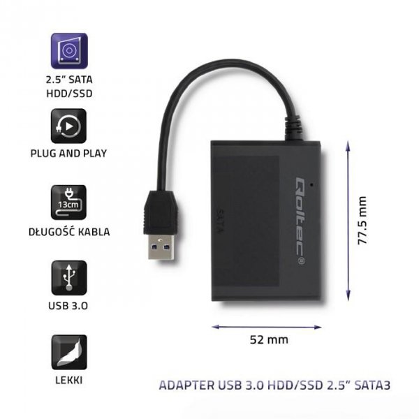 Obudowa Qoltec na dysk HDD/SSD 2.5&quot; SATA3 | USB 3.0 | Czarna