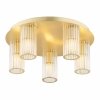 LAMPA SUFITOWA PLAFON ZŁOTY MOSIĄDZ SZCZOTKOWANY 45CM ZE SZKLANYMI KLOSZAMI W STYLU GLAMOUR DO SALONU SYPIALNI KUCHNI HAMPTON 2178