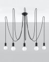 Lampa wisząca EDISON 5 czarny tkanina stal minimalistyczna na linkach sufitowa E27 LED SOLLUX LIGHTING