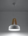 Lampa wisząca CASCO biała/naturalne drewno nowoczesny zwis stal sufitowy E27 LED SOLLUX LIGHTING