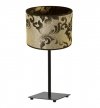 Lampka stołowa z materiałowym abażurem 20 cm, kolor złoty, czarny wzór, metalowy stelaż, E27