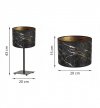 Lampka stołowa z materiałowym abażurem 20 cm, kolor czarny, złoty wzór marmur, metalowy stelaż, E27 LIGHT HOME
