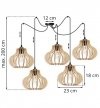 Lampa wisząca typu pająk, 5 drewnianych kloszy ażurowych o oryginalnym kształcie 23 cm, okrągła podsufitka, E27 LIGHT HOME