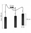 Lampa wisząca typu pająk, 3 podłużne wąskie klosze metalowe tuba 6 cm, GU10 LIGHT HOME