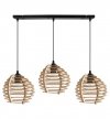 Lampa wisząca na szerokiej listwie 60 cm, 3 drewniane klosze w kształcie ażurowych kul z poziomych lameli 21 cm, E27 LIGHT HOME