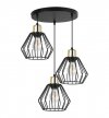 Lampa wisząca na okrągłej podsufitce 30 cm, 3 klosze druciane metalowe czarne 18 cm ze złotym wykończeniem, E27 LIGHT HOME